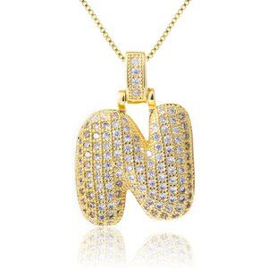 14K Gold/Silver Puffy Initial Pendant Necklace - Trendy Personalized Jewelry